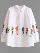 Shein White Cartoon Print Blouse With Buttons