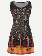Shein Black Painting Print A Line Dress
