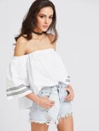 Shein Bardot Embroidered Tape Detail Top