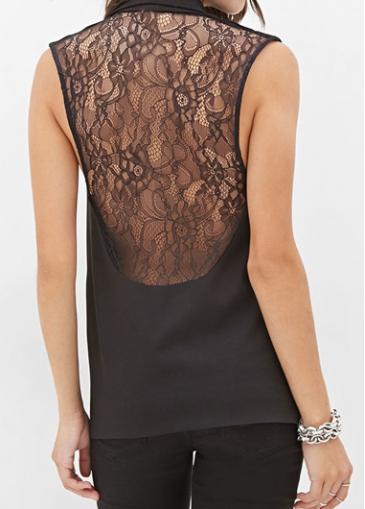 Rosewe Lace Panel Button Closure Black Waistcoat
