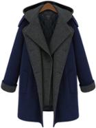 Shein Blue Hooded Buttons Pockets Long Coat