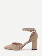 Shein Apricot Pointed Out Studded Ankle Strap Pumps