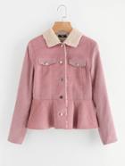 Shein Fleece Lined Ruffle Hem Cord Jacket