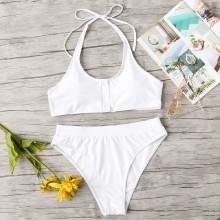 Shein Button Plain Bikini Set
