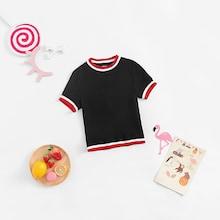 Shein Girls Striped Trim Ribbed Tee