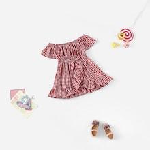 Shein Girls Plaid Ruffle Hem Dress