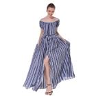 Shein Off-shoulder Striped Tie Waist Split Dress