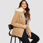 Shein Double Breasted Contrast Faux Fur Tweed Outerwear