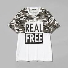 Shein Men Letter & Camo Print Tee