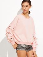 Shein Drop Shoulder Ripped Sweatshirt With Bow Tie Detail