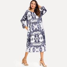 Shein Porcelain Print Hidden Pocket Dress