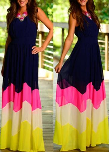 Rosewe Multicolored Sleeveless Elastic Waist Dress
