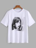 Shein White Girl Print T-shirt