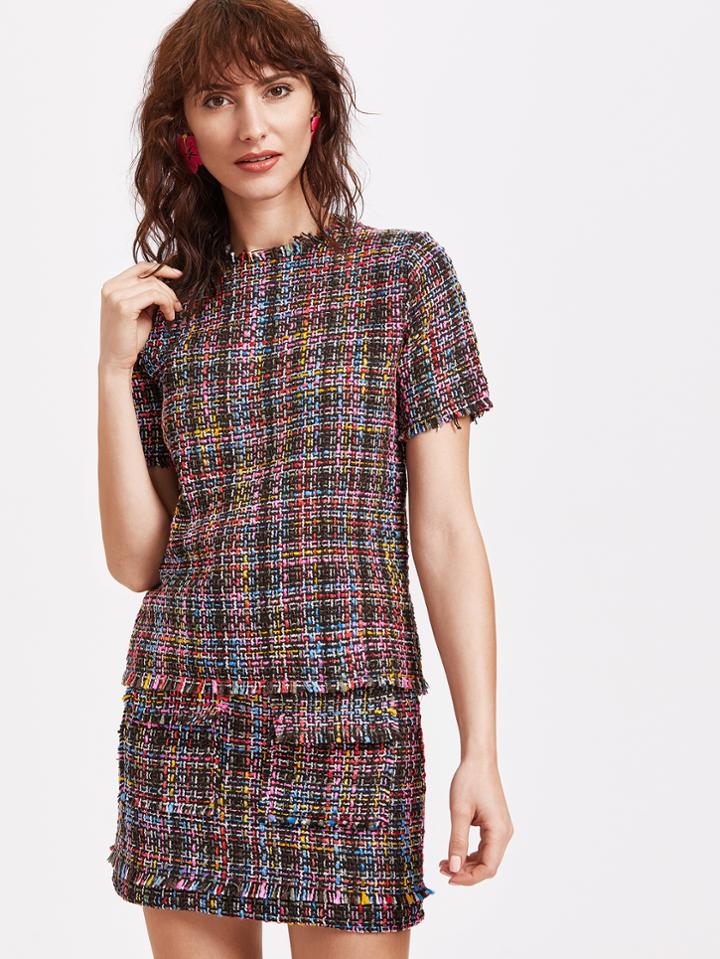 Shein Check Weave Top With Keyhole Back