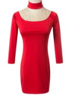 Shein Red Long Sleeve Open Shoulder Halter Dress