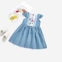Shein Girls Contrast Lace Denim Dress