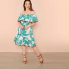 Shein Plus Tropical Print Pom Pom Detail Bardot Dress