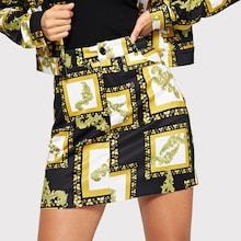 Shein Single Button Scarf Print Skirt