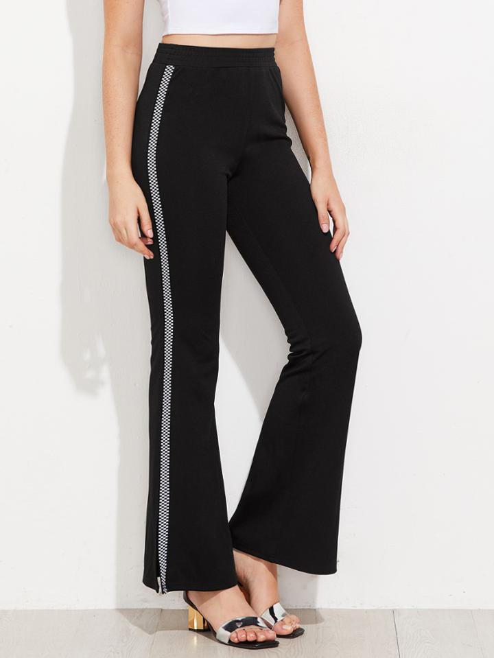 Shein Checkered Panel Split Side Flare Pants