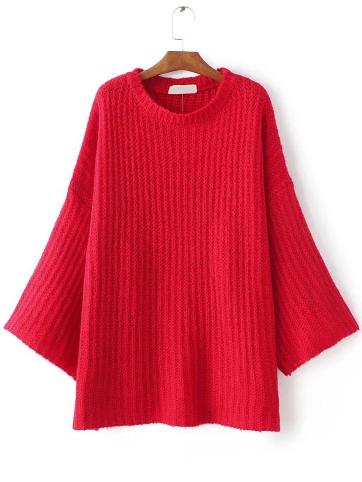 Shein Red Drop Shoulder Loose Sweater