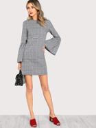 Shein Trumpet Sleeve Plaid Dress