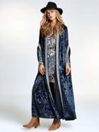 Shein Embroidered Taped Trim Velvet Longline Cardigan