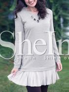 Shein Grey Pleated Hem Pockets Dress