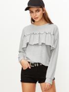 Shein Heather Grey Ruffle Trim Sweatshirt