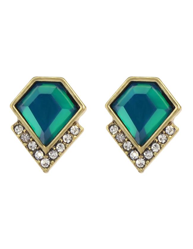 Shein Green Stone Stud Earrings For Women
