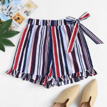 Shein Knot Side Frill Hem Striped Shorts