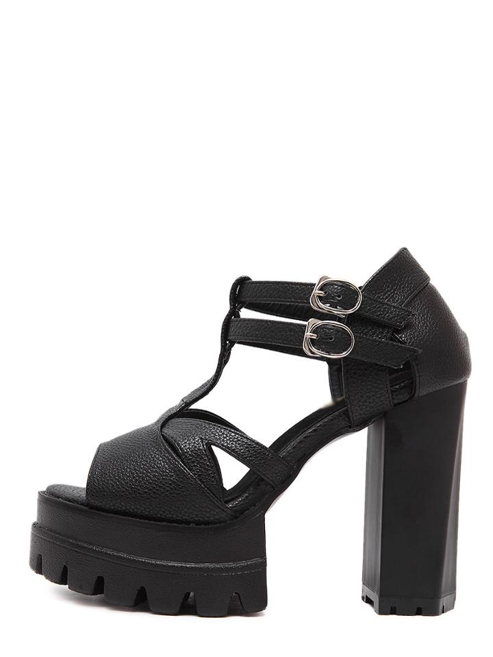 Shein Black Lug Sole Platform Chunky Sandals