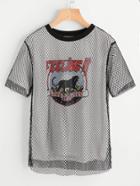 Shein Fishnet Overlay 2 In 1 Graphic Tee