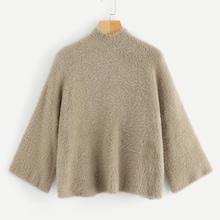 Shein Fluffy Stand Neck Solid Sweater