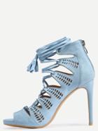 Shein Faux Suede Lace-up Platform Heels - Light Blue