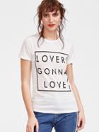 Shein White Letter Print Short Sleeve T-shirt