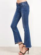 Shein Blue Split Front Asymmetric Raw Hem Flare Jeans