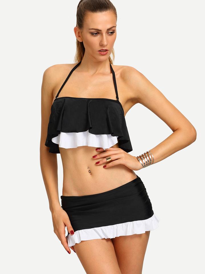Shein Contrast Ruffled Layered Bikini Set