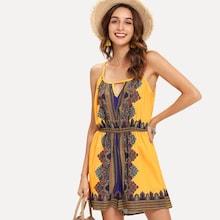 Shein Ornate Print Cut Out Cami Romper