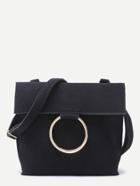 Shein Black Suede Foldover Ring Shoulder Bag