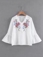 Shein Embroidery Flower Flute Sleeve Blouse
