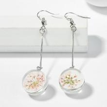 Shein Dried Flowers Transparent Glass Crystal Ball Drop Earrings