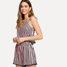 Shein Striped Print Pom Cami Top & Shorts Co-ord
