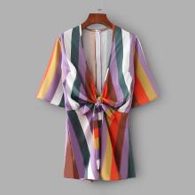 Shein Plunging Tie Front Striped Romper