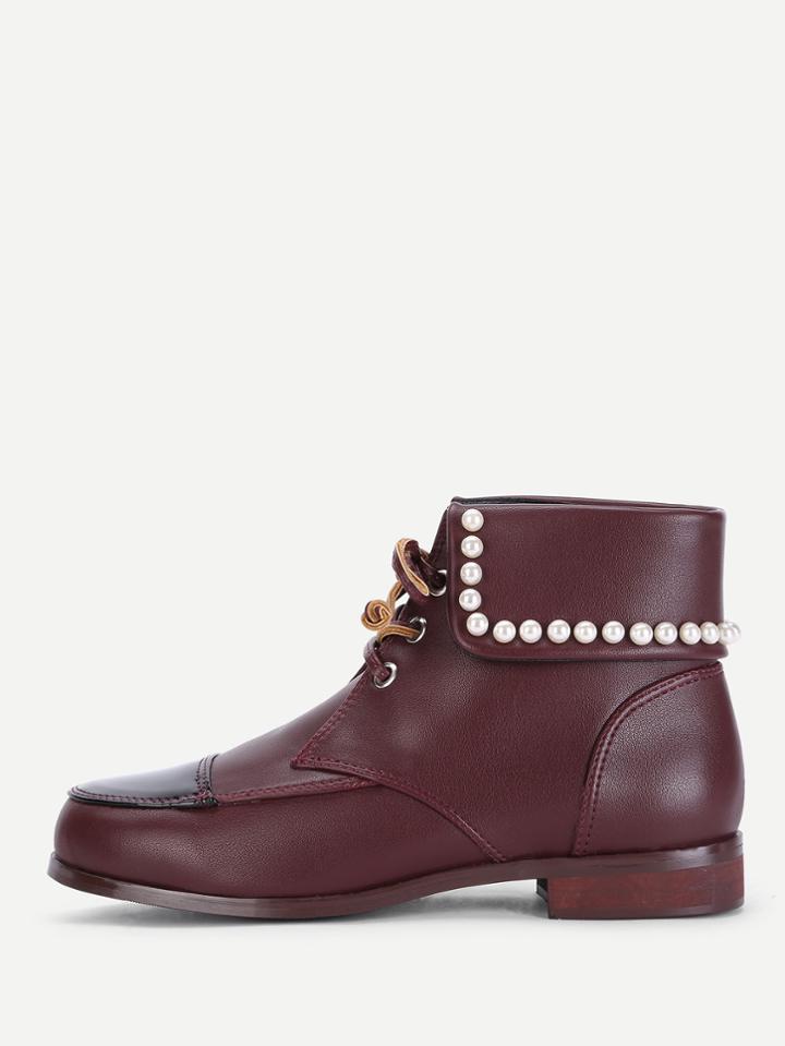 Shein Faux Pearl Decorated Pu Flat Boots