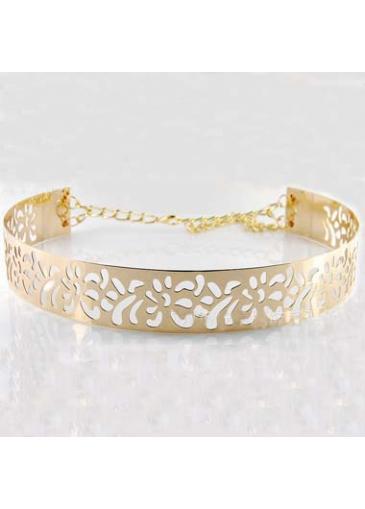 Rosewe Chain Splicing Hollow Design Golden Metal Belt