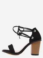 Shein Black Faux Suede Strappy Chunky Sandals