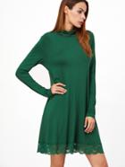 Shein Green Cowl Neck Lace Trim Shift Dress