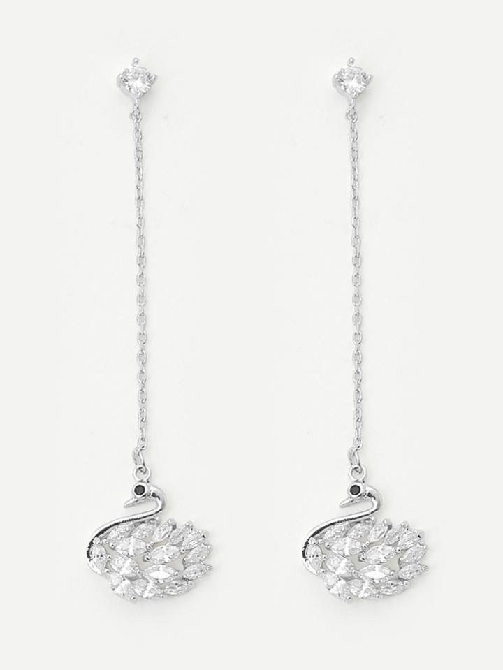 Shein Rhinestone Swan Long Drop Earrings