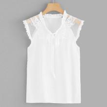 Shein Mesh Panel Lace Trim Blouse
