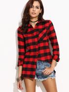 Shein Black Red Plaid Slit High Low Blouse